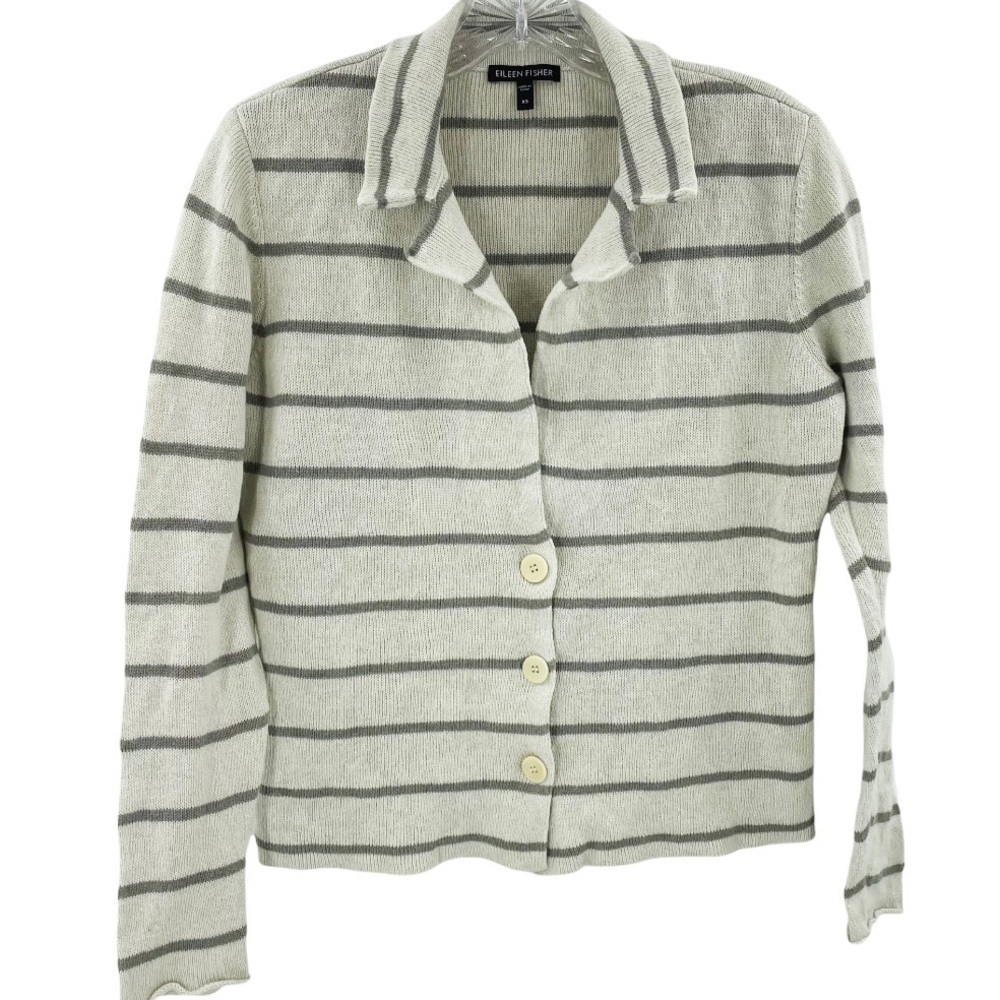 Eileen Fisher XS Striped Knit Sweater Blazer Cardigan S4CQM-2